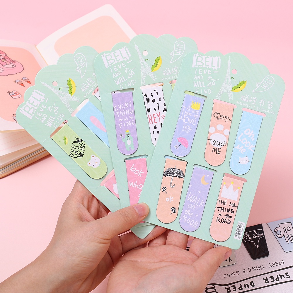 4/6pcs Tanda Buku Kartun Baca Plan Book Mark Lucu Kartun Bookmark Kulkas Posting Pesan Kreatif Kulkas Stiker Memo Label Anak Perempuan Kantor Perlengkapan Sekolah