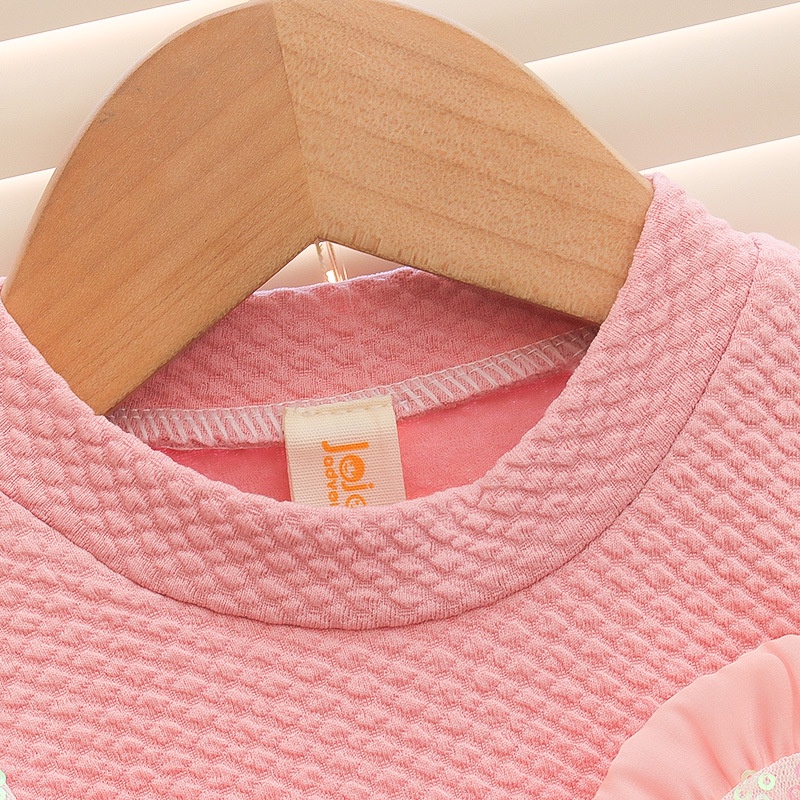 JJ80 NEW Dress lengan panjang anak perempuan motif 1 pita besar dengan manik-manik