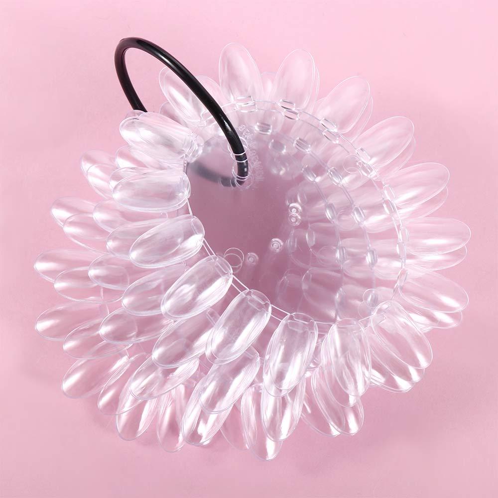 Mxbeauty Fake Nail Art Tips Display Roda Portable Transparan Manicure Alat Latihan Palet Bulat Dengan Cincin Nail Art Polish Color Card