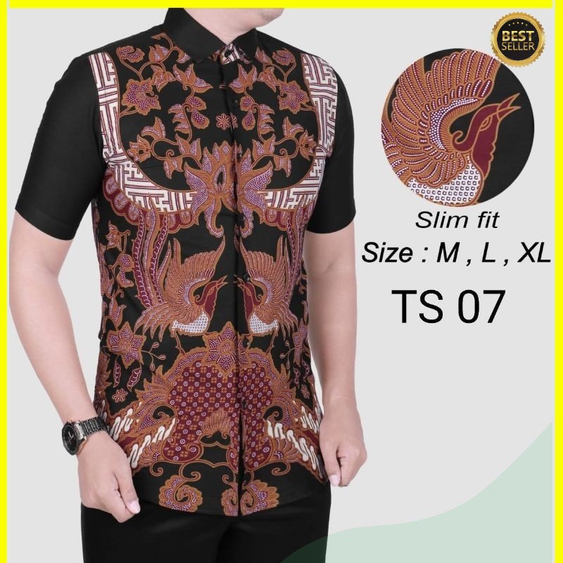 KEMEJA BATIK PRIA SLIM FIT COLINDION BATIK SOLO CBS725 MEWAH PREMIUM BAJU ELEGANT SIZE M L XL  SKU MS JAKARTA