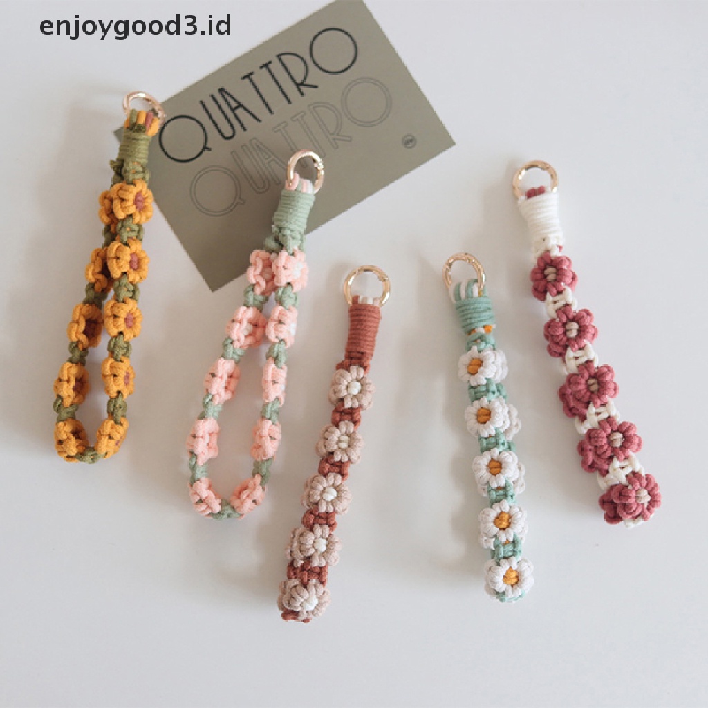 [Rready Stock] 1Pc Bunga Daisy Wristlet Gantungan Kunci Boho Key Fob Strap Wrist Lanyard Keyring (ID)