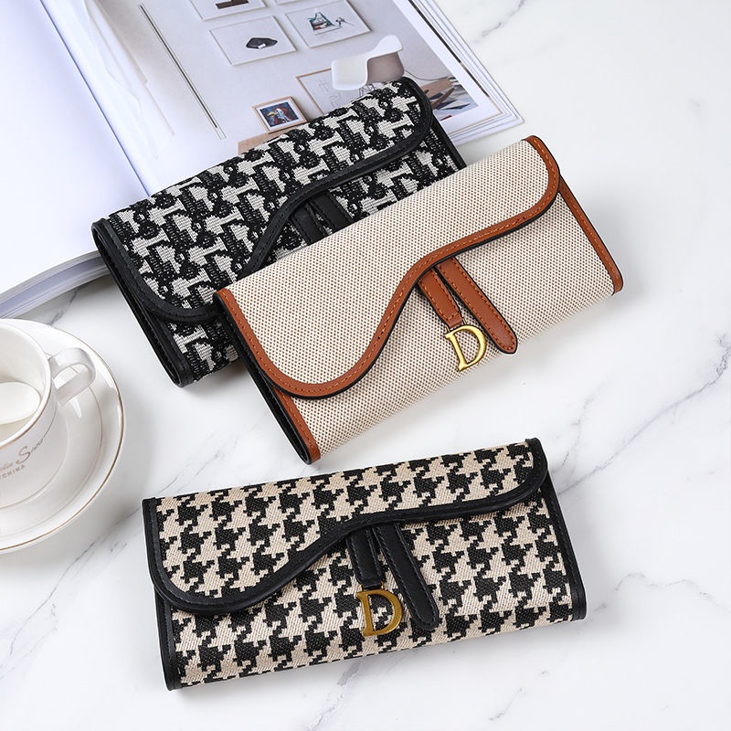 Sera Explosive Houndstooth Dompet Panjang dan Pendek Bernilai Tinggi Niche Design Portable Indah Lipat Serbaguna Dompet Multi-Kartu