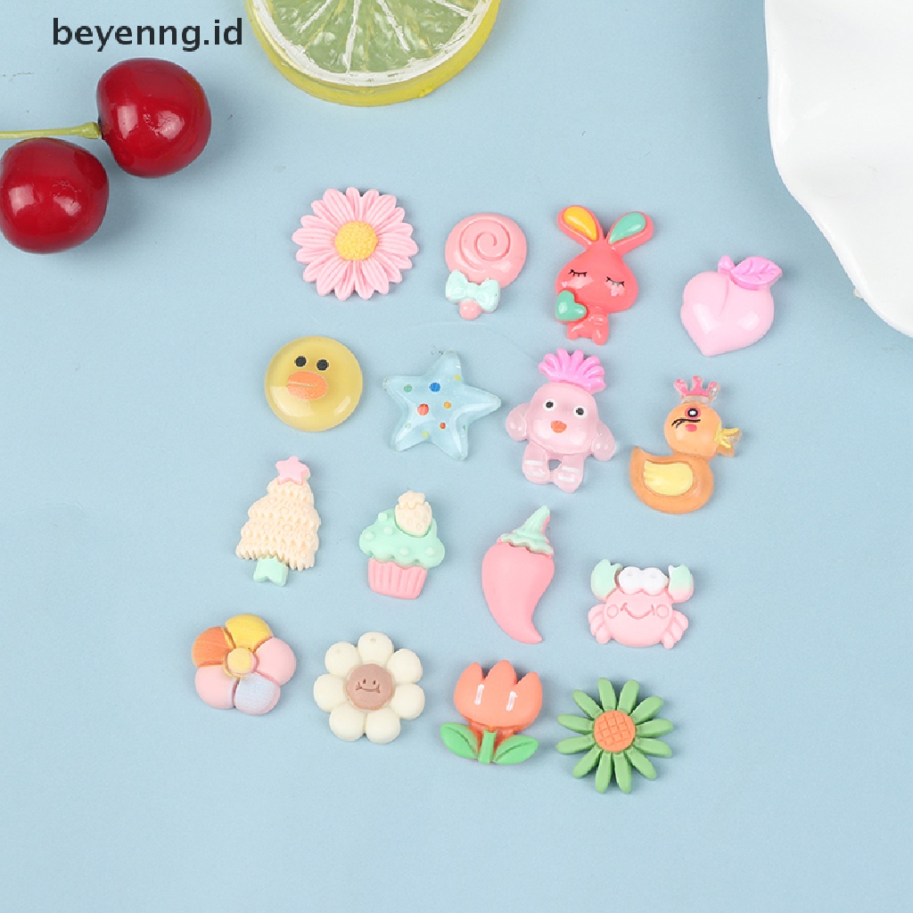 Beyen 100pcs Kartun Motif Campur Resin Ornamen DIY Perlengkapan Kerajinan Tangan Ponsel Shell ID