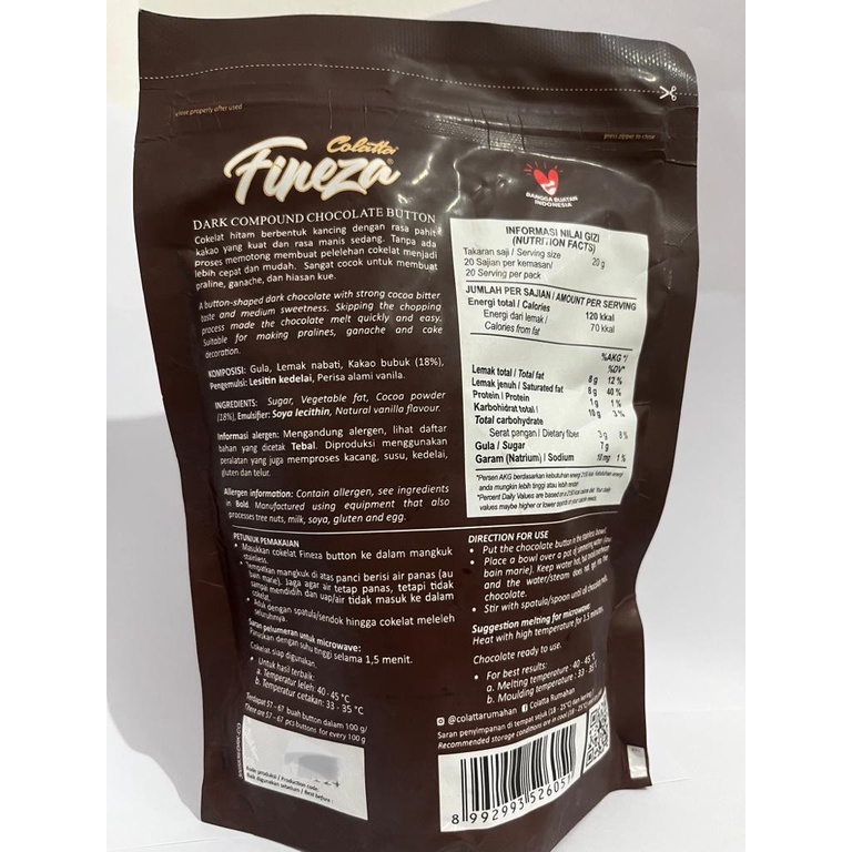 Colatta Fineza Button Choco /  Fineza Dark Compound Chocolate 400 gr