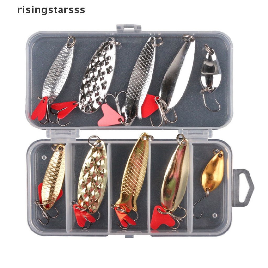 Rsid Span-new 10 Pcs Memancing Logam Sendok Lure Kit Set Emas Perak Umpan Sequin Spinner Lures Jelly