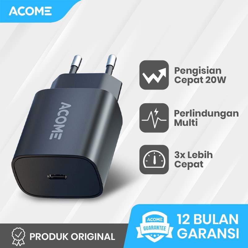 ACOME AC07 Charger PD Original Port Type C Fast Charging 20W Garansi Resmi 1 Tahun