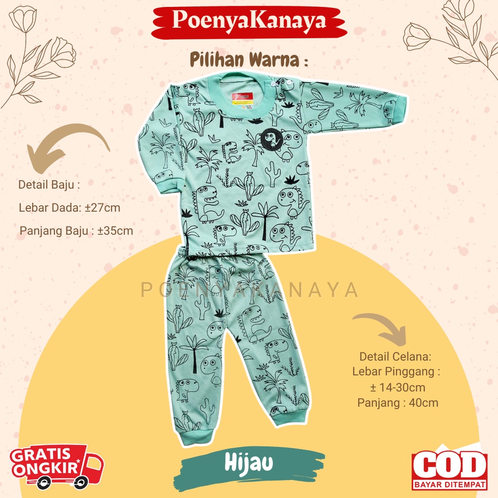 Setelan Baju Bayi Piyama Bayi Panjang CACTUS DINO Viori Size 3-12 Bulan SPY113