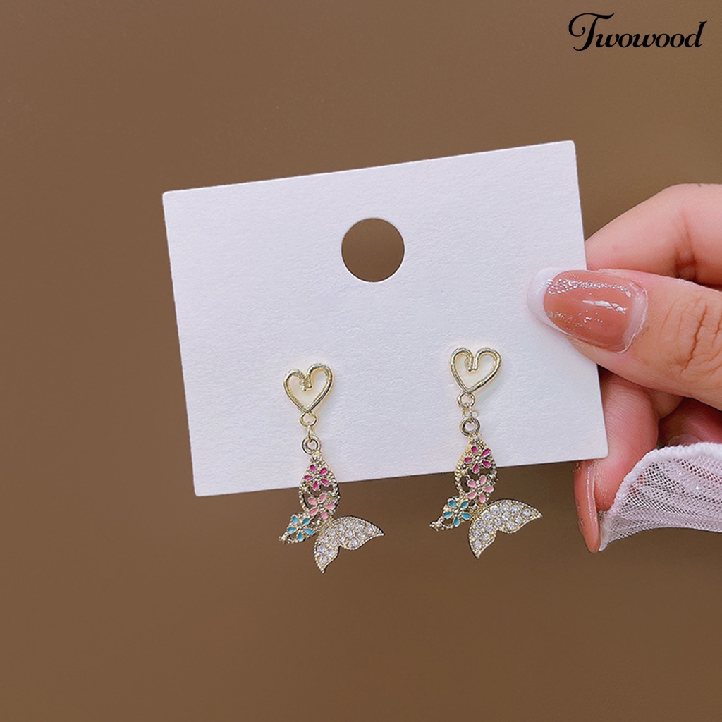 Twowood 1pasang Anting Stud Desain Pengadilan Kerajaan Yang Indah Berkilau Tinggi Hias Berlian Imitasi Pola Geometris Dress Up Aksesori Perancis Retro Kupu-Kupu Menjuntai Anting Untuk Pacaran