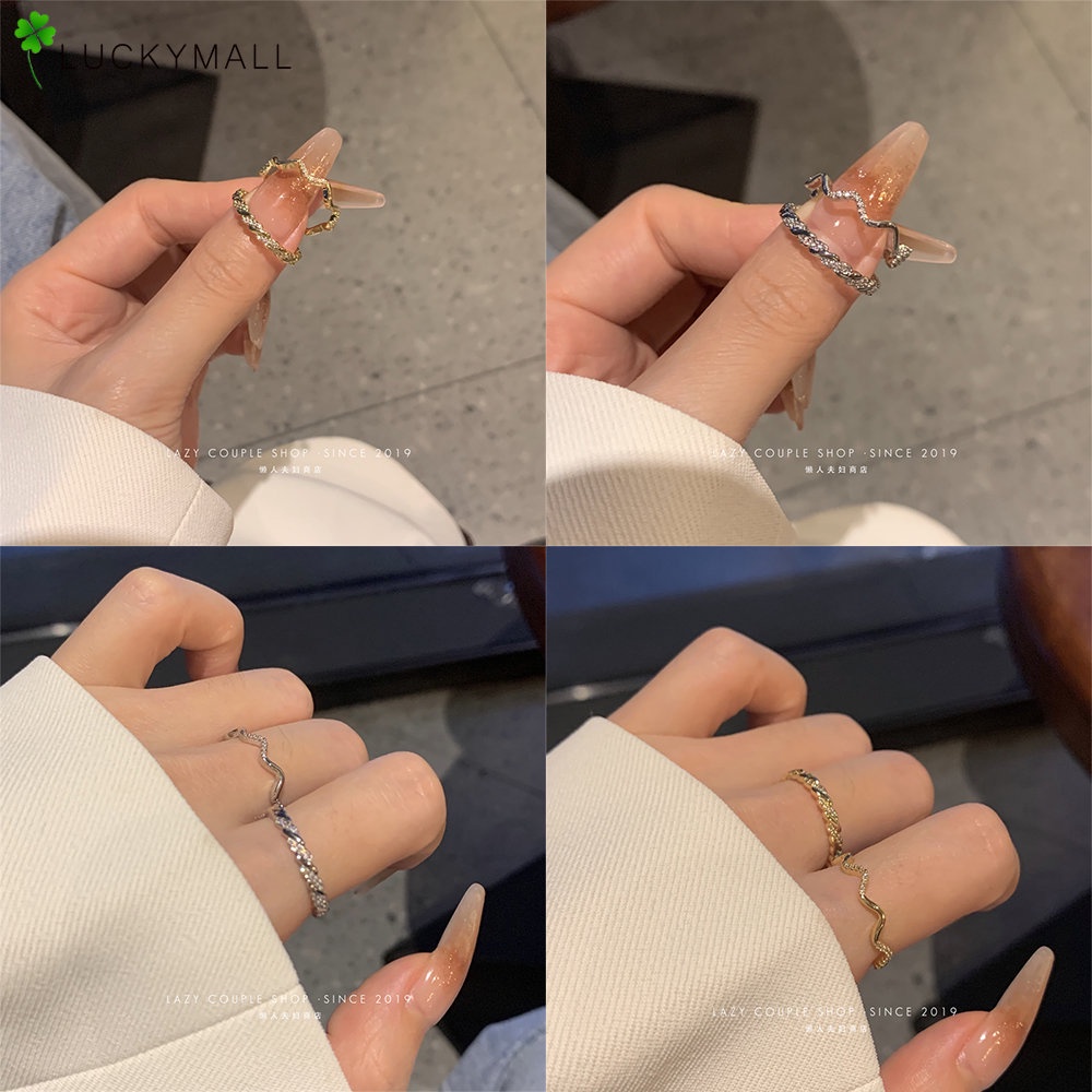 2 Pcs Korea Cincin Perak Untuk Wanita Fashion Emas Kristal Jari Cincin Perhiasan Aksesoris