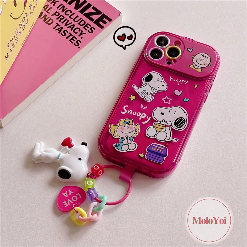 IPHONE Kartun Snoopy Flip Make Up Cermin Casing Kompatibel Untuk Iphone11Xr 8 7 14 Plus 14 13 12 Pro MAX X XS MAX SE 2020 Kreatif Shockproof Soft TPU Phone Back Cover Case