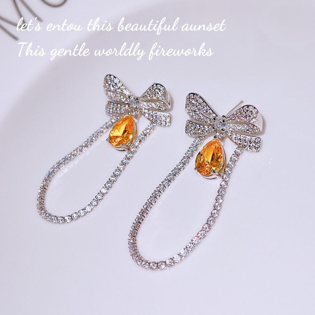 Goldkingdom Aksesoris Perhiasan Fashion Ready Stock Busur Anting Rumbai Air Pink Untuk Perempuan Manis Mudah Dengan Anting Berlian Harum Kecil Peri Super