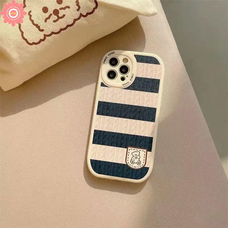 Kartun Lucu Milk Tea Bear Casing Infinix Hot 11play10 9 Hot 10 Lite Hot 10T 10s 11s Note8 Smart 5 6 Pola Rajut Kreatif Garis Splicing Lembut TPU Case Cover