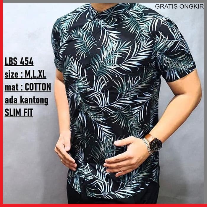 KEMEJA PRIA BATIK LENGAN PENDEK HEM BAHAN KATUN HALUS 40S LBS 454 BAJU MODERN MEWAH SLIMFIT SLIM FIT BY JAKARTA