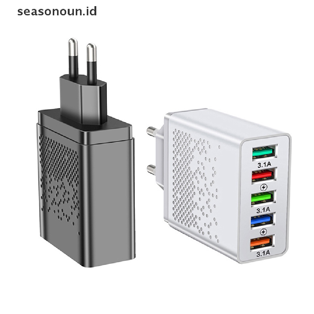 Seasonoun 1Pcs Adaptor Charger Usb Fast Charger Adaptor Kepala Cas Telepon 5-Port.