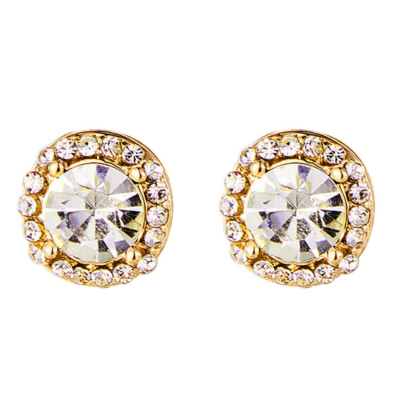 1pasang Anting Giwang Kristal Untuk Wanita Pria Bulat Bening Cubic Zirconia Ear Jewelry