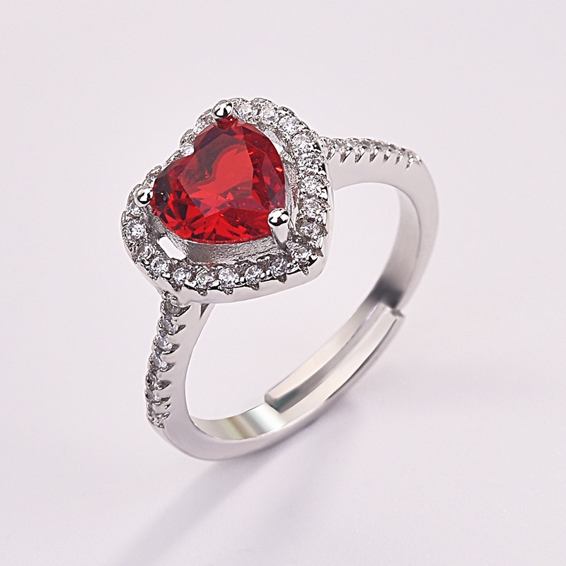 Goldkingdom Fashion Perhiasan Aksesoris Ready Stock Eropa Dan Amerika Perhiasan Berlapis Perak Royal Merah Hati Ruby Cincin Wanita Berwarna Batu Permata Cincin