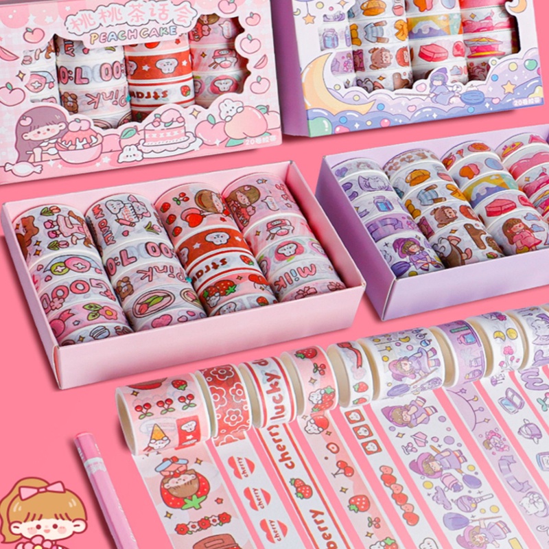 20 rolls Kotak Lucu Kartun Tape Stiker Gadis Buku Pegangan Deco DIY Washi Stiker Set