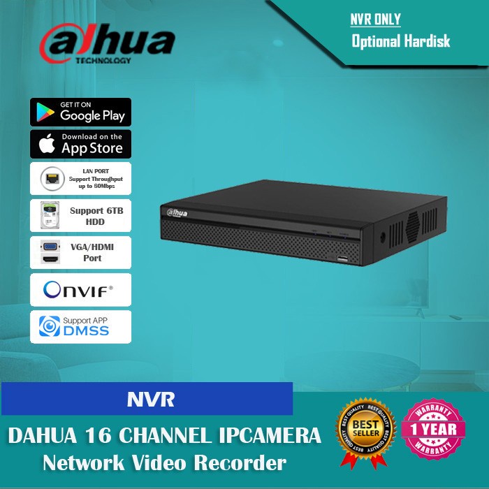 NVR Dahua 16 Channel Support Bardi IPCamera/ONVIF IPCamera