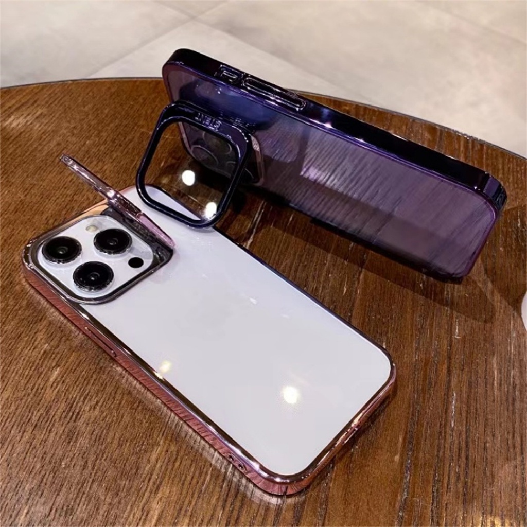 Clamshell Kamera Pelindung Lensa case iPhone 14 Pro Max case iPhone 12 13 Pro Max Dengan bracket Tertutup Penuh Perlindungan shock Bening hard back cover