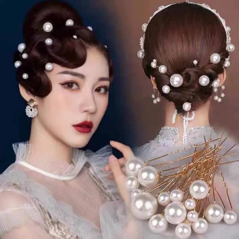 Mutiara Halus Berlian Imitasi Rambut Pin Rambut Garpu Tiara Elegan Pengantin Pernikahan Bunga Mutiara Dengan Berlian Lilitan Rambut Colokan Fashion Wanita Mutiara Jepit Rambut Set