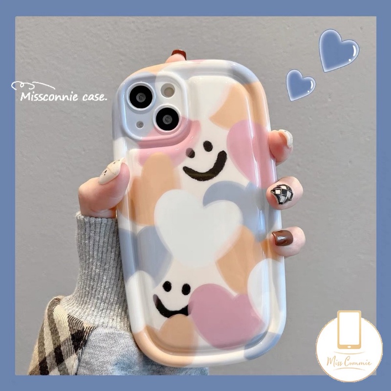 Kartun Smiley Case Untuk Redmi 10C 12C 9 10 A1 9T 10A 9A 9C NFC Redmi Note11 10s 9 10 11s Note8 Note10s POCO F4 Warna-Warni Cinta Hati Pelindung Kamera TPU Lembut Shockproof Airbag Case
