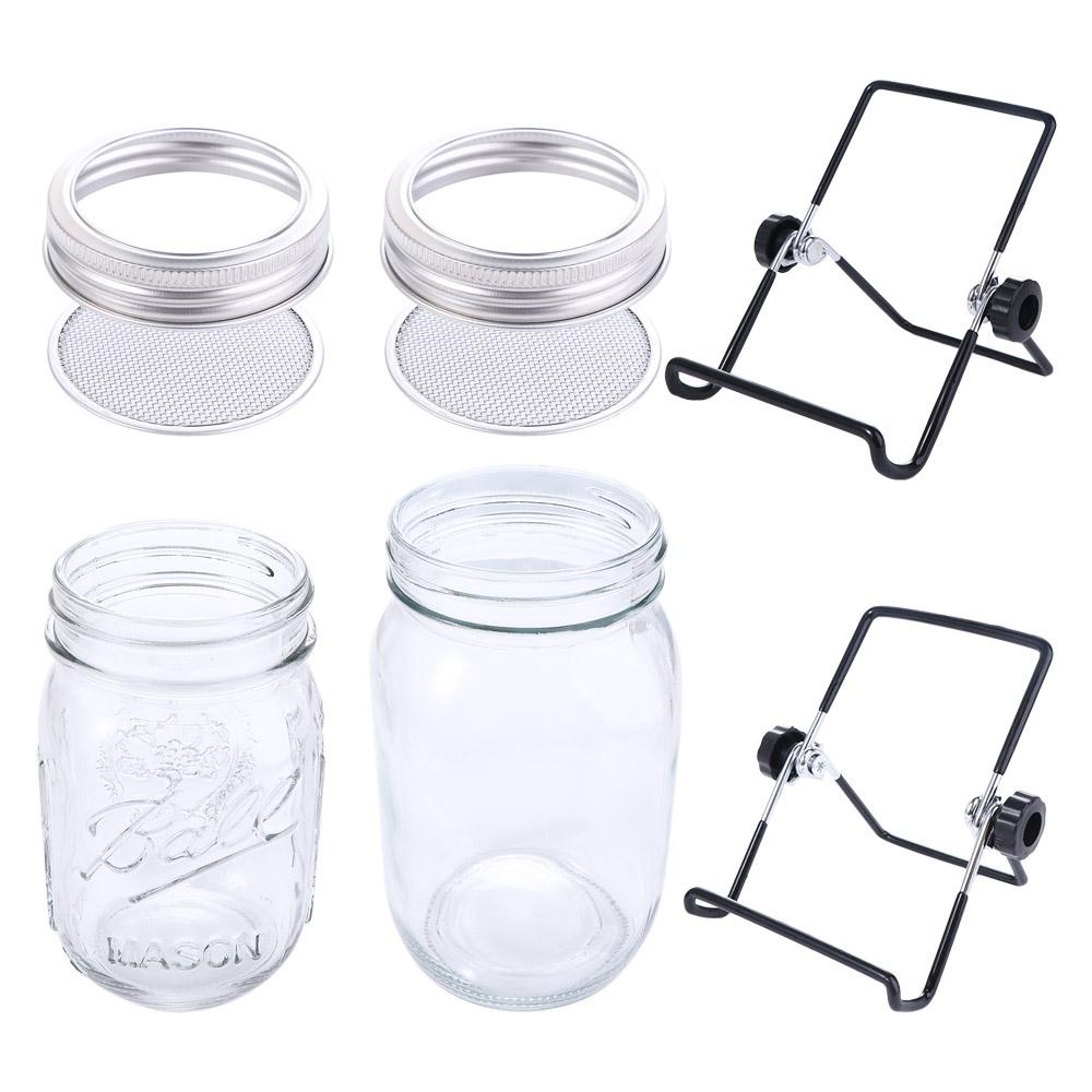 Rebuy Sprouting Jar Kit 16/32oz with Stand Wide Mouth Penutup Perkecambahan Organik