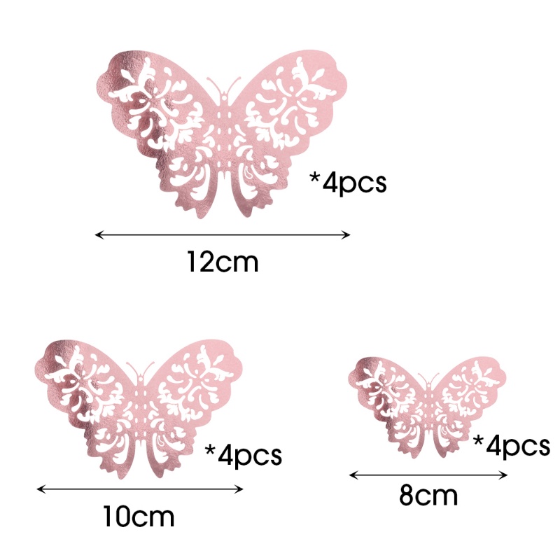 12pcs Topper Kue Kupu-Kupu Berongga 3D/Rose Gold Ukiran Butterfly Art Craft Paper Untuk Dekorasi Kue Pesta Ulang Tahun