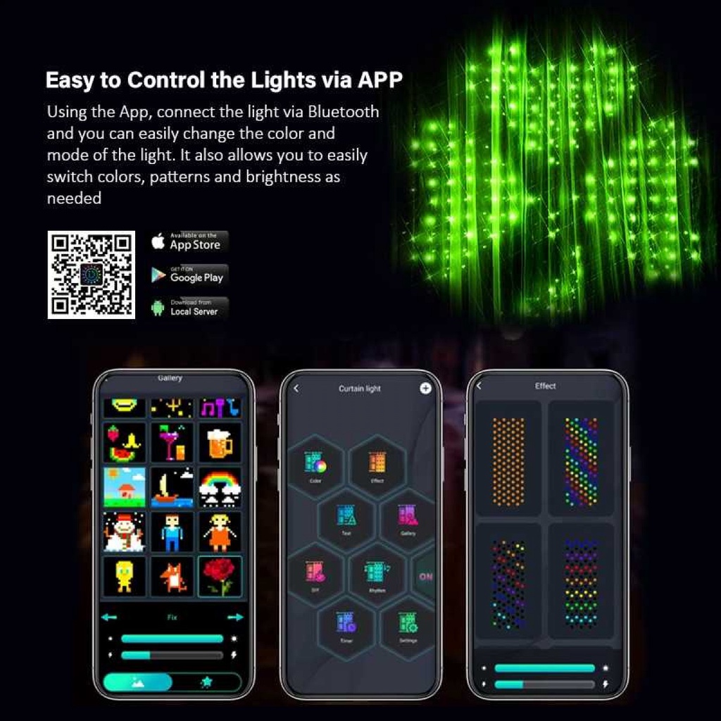 Lampu Hias Model Tirai 100 Pola String Lights Smart App Control RGB