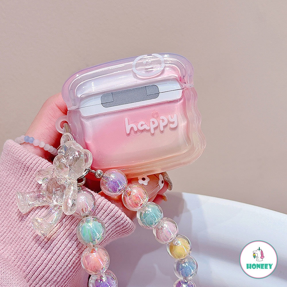 Pink Happy Earphone Cover Dengan Gelang Untuk Airpods1 2 3 Pro Soft Matte Case For Apple Airpod Pro2 Dengan Aksesoris Ornamen