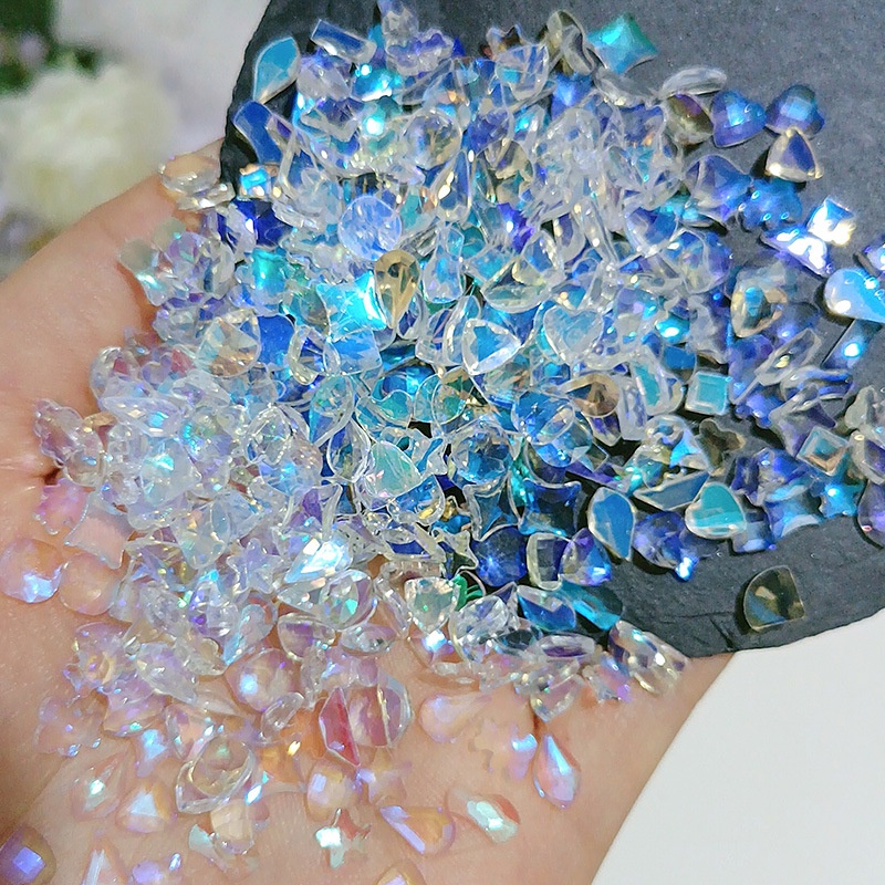 3.5g DIY Campuran Aurora Berbentuk Datar Berlian Imitasi Kristal Mewah Nail Art Flatback Permata Kuku 3D Dekorasi Glitter Manicure Aksesoris
