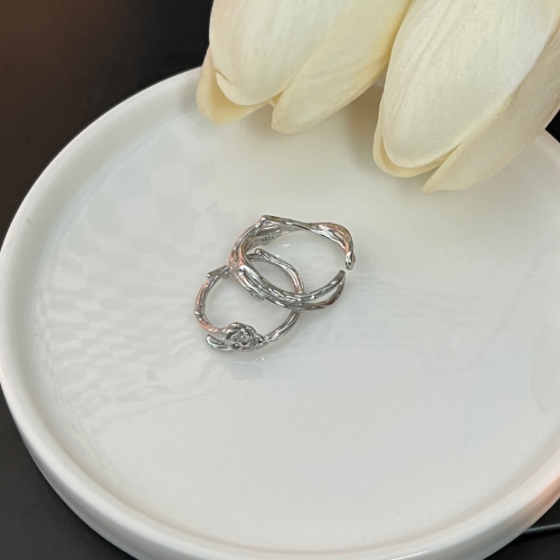 We Flower Chic Perak Duri Rose Susun Cincin Untuk Wanita Pria Aesthetic Berduri Mawar Pasangan Set Cincin Pecinta Mekar Cabang Jari Manset Perhiasan Aksesoris