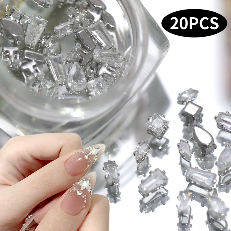 20 Pcs DIY Super Sparkle Square Water-Drop Zircon 3D Nail Charms Transparan Berlian Imitasi Nail Art Dekorasi Manicure Jewelry