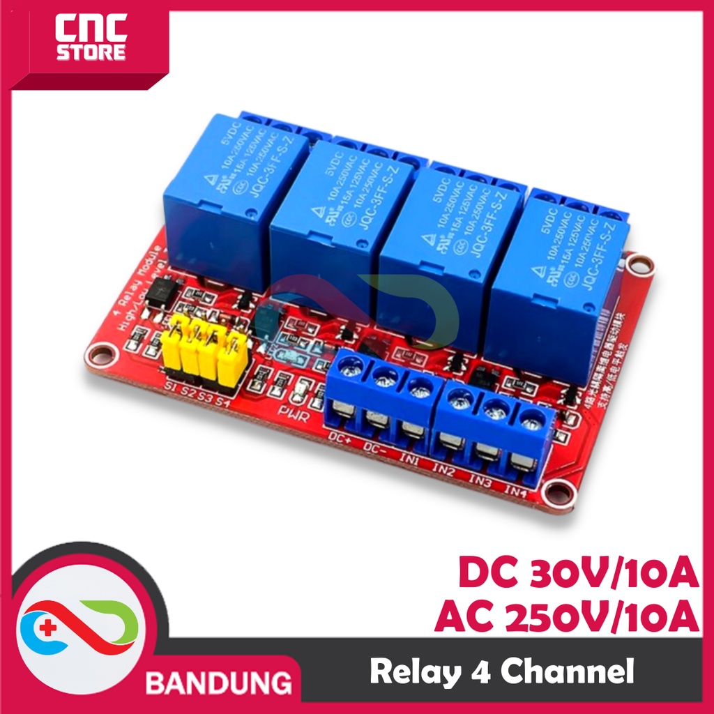 MODULE RELAY 4 CHANNEL 5V AKTIV HIGH ATAU AKTIV LOW DENGAN OPTOCOUPLER