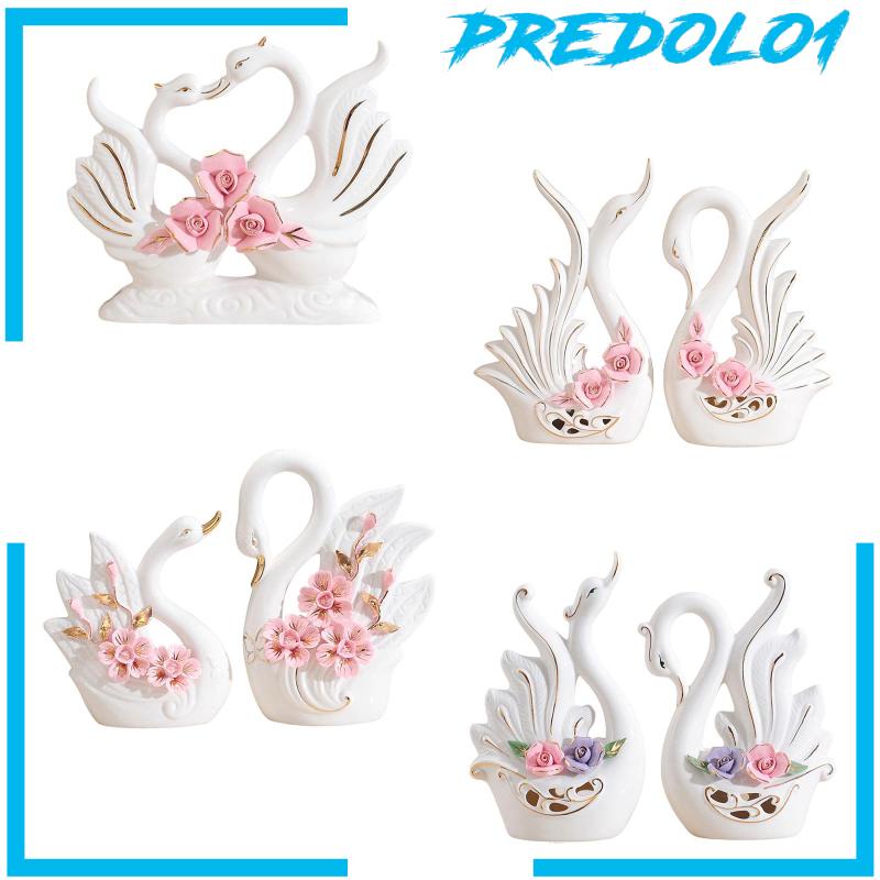 [Predolo1] 2pcs Patung Angsa Putih Patung Keramik Modern Dekorasi Ornamen Angsa
