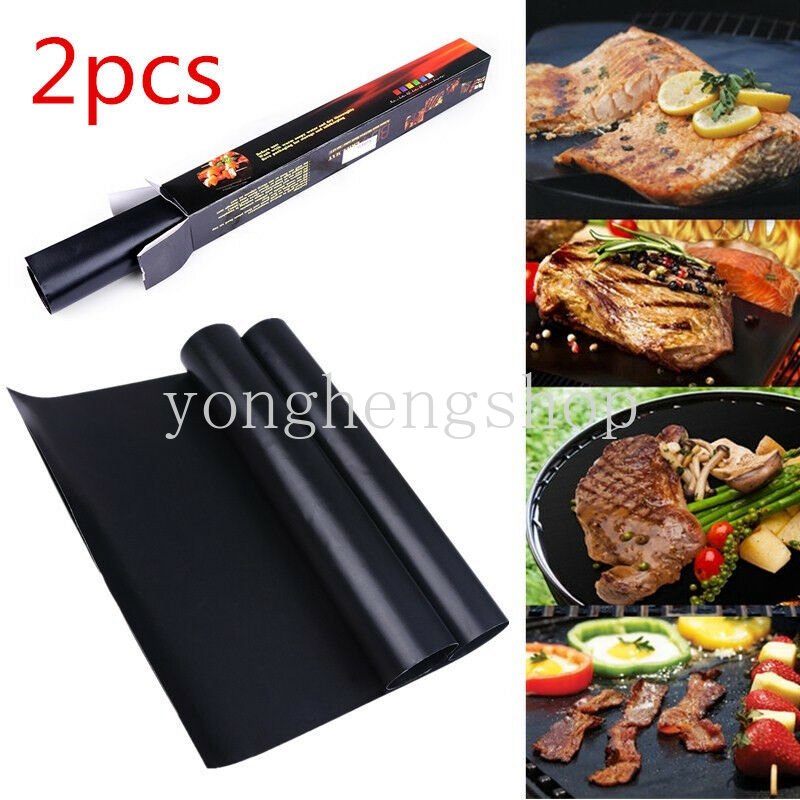 2pcs/set Non-stick BBQ Grill Mat Reusable Baking Mat Barbecue Liner Memasak Memanggang Lembaran Tahan Panas Oven Baking Mat Alat Dapur