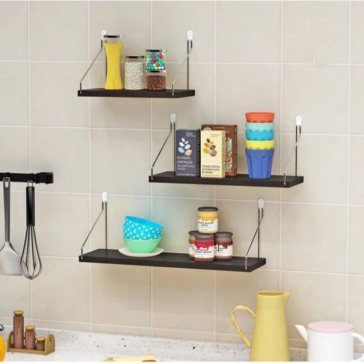 Rak Dinding Tempel Rak Kayu Besi Hanging Storage Organizer