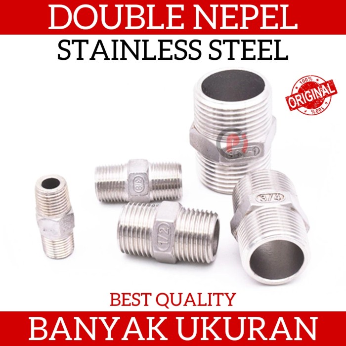 Double Nepel Nipel Drat Luar Pipa Stainless Steel SUS304 Banyak Ukuran