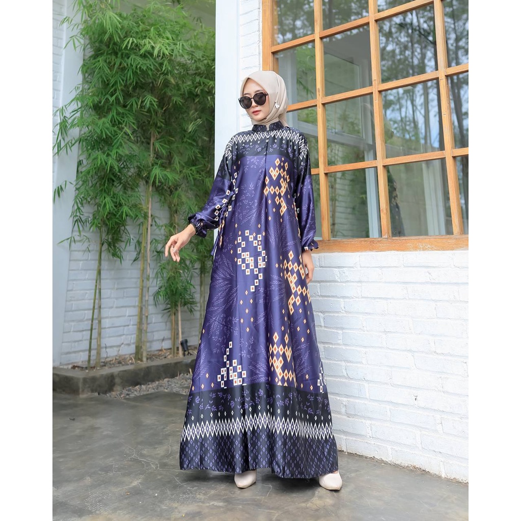 Nirina Gamis Terbaru Diora Silk Premium Import Dress Wanita Lengan Terompet Baju Muslim Kekinian LD 110 cm