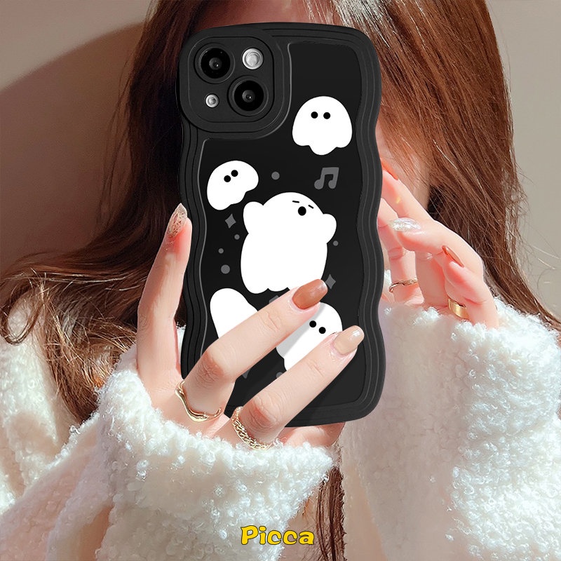 IPHONE Case Hantu Lucu Kompatibel Untuk Iphone11 13 12 14 Pro Max7 8 Plus XR 6s 6x XS Max14 Plus SE 2020 7Plus Kartun Lucu Monster Kecil Lembut Bergelombang Tepi Penutup Belakang