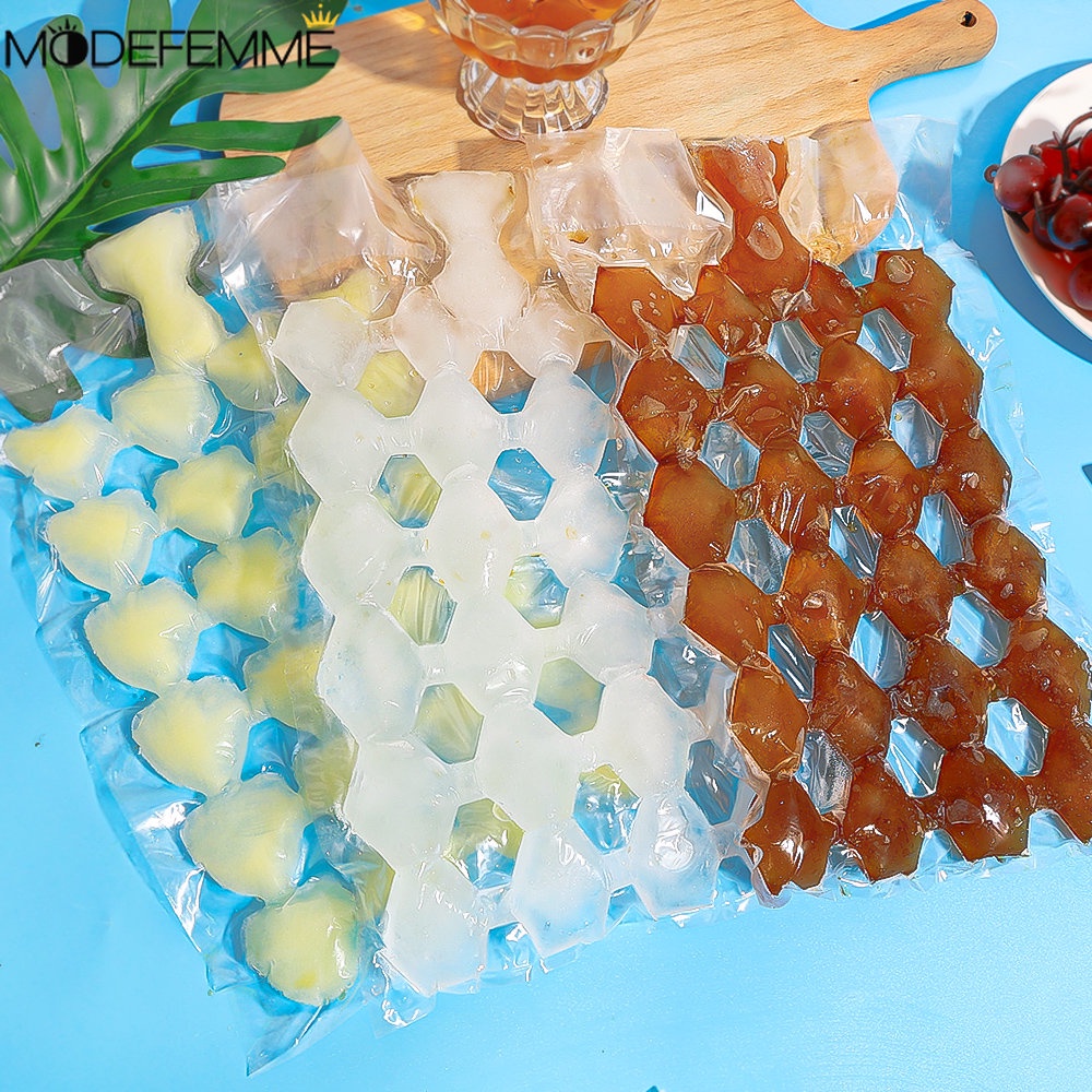 10pcs Kantong Pembuat Es Bening Sekali Pakai Musim Panas Jelly Cepat Pembekuan Kantong Keluarga Minuman Dingin DIY Cetakan Pack 24kisi-disegel Sendiri Cetakan Es Batu