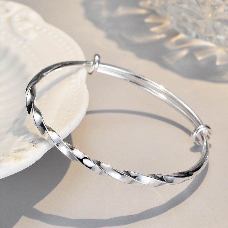 Wanita Warna Perak Mobius Adjustable Gelang Minimalis Memutar Gelombang Glossy Bangle Harian Yang Serasi Populer Perhiasan