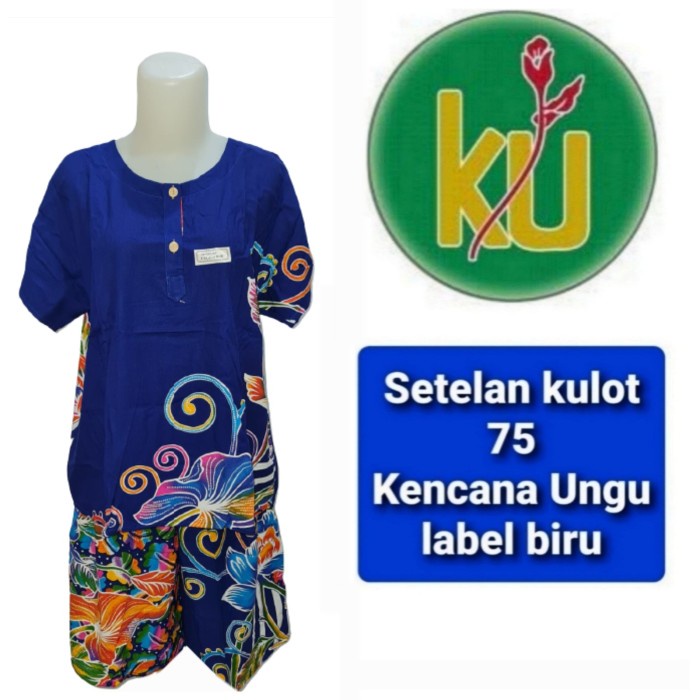 Setelan kulot 75 kencana ungu label biru