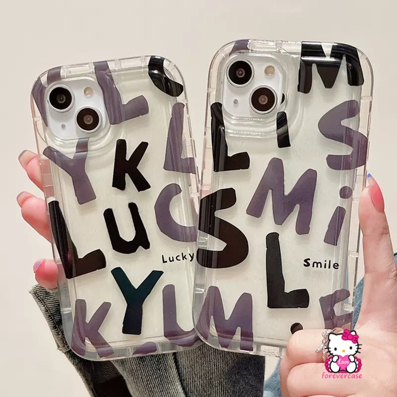 IPHONE Casing Ponsel Kompatibel Untuk Iphone11 13 14 12 Pro MAX 7Plus 6 8 6S Plus XR X XS MAX Ins Fashion Lucky Graffiti Letter Airbag Lembut Tpu Shockproof Back Cover