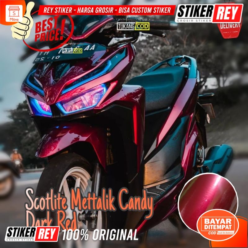 Sticker Scotlite Merah Tua Mettalik Candy Scotlite Dark Red Candy Skotlet Motor Vario Merah Tua Cand
