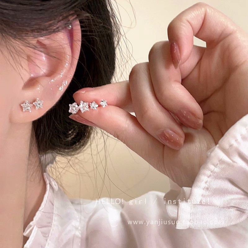 925 Perak Jarum Anting Mini Bintang Anting Kristal Anting Logam Anting Tulang Anting Sederhana Aksesoris Wanita Hadiah