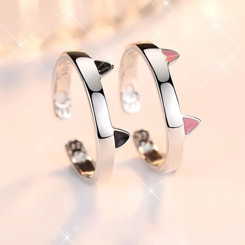 Minimalis Lucu Kitty Telinga Kucing Cakar Cincin Pesta Ulang Tahun Festival Hadiah Kreatif Mode Cat Paw Adjustable Open Finger Ring Cincin Pasangan Pernikahan Sederhana Pria Wanita