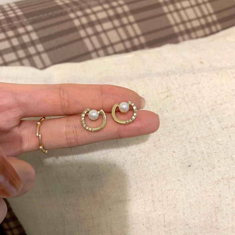 Anting Tusuk Fashion Mutiara Zirkon Mewah Earing Emas Untuk Perhiasan Aksesoris Wanita