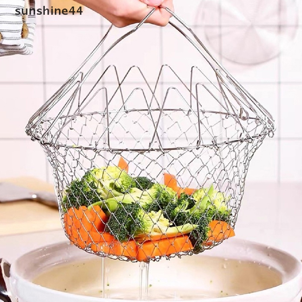 Sunshine Foldable Steam Rinse Strain Fry French Chef Basket Drainer Mesh Strainer Net ID