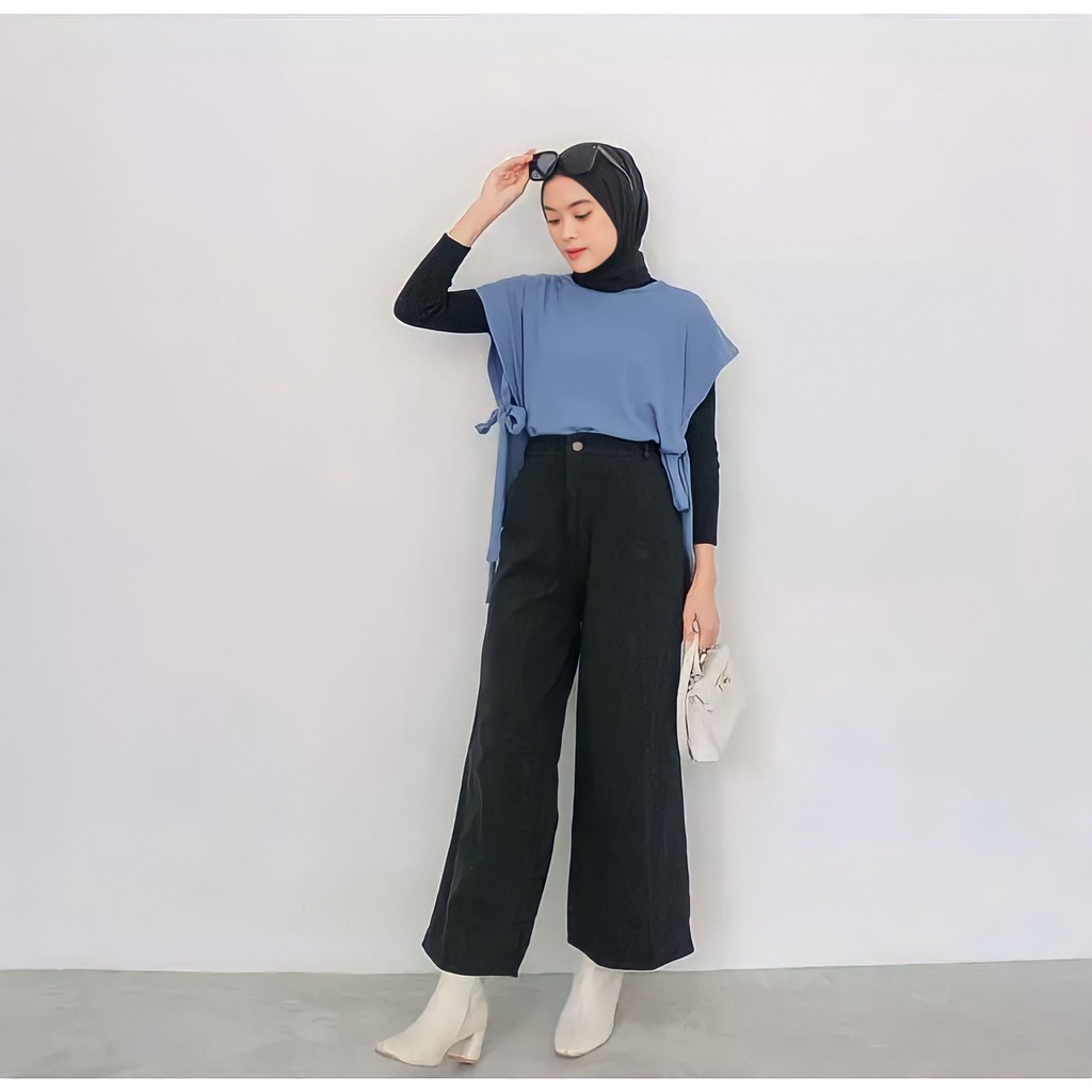 CELANA PANJANG MOZZA KULOT CULLOTE WANITA CEWEK JINS JEANS HIGHWAIST HIGH WAIST LOOSE JUMBO PINGGANG KARET KEKINIAN PREMIUM MURAH WARNA HITAM PUTIH KHAKI MOCCA SNOW BLACK LIGHT DARK BLUE LATTE MEDIUM