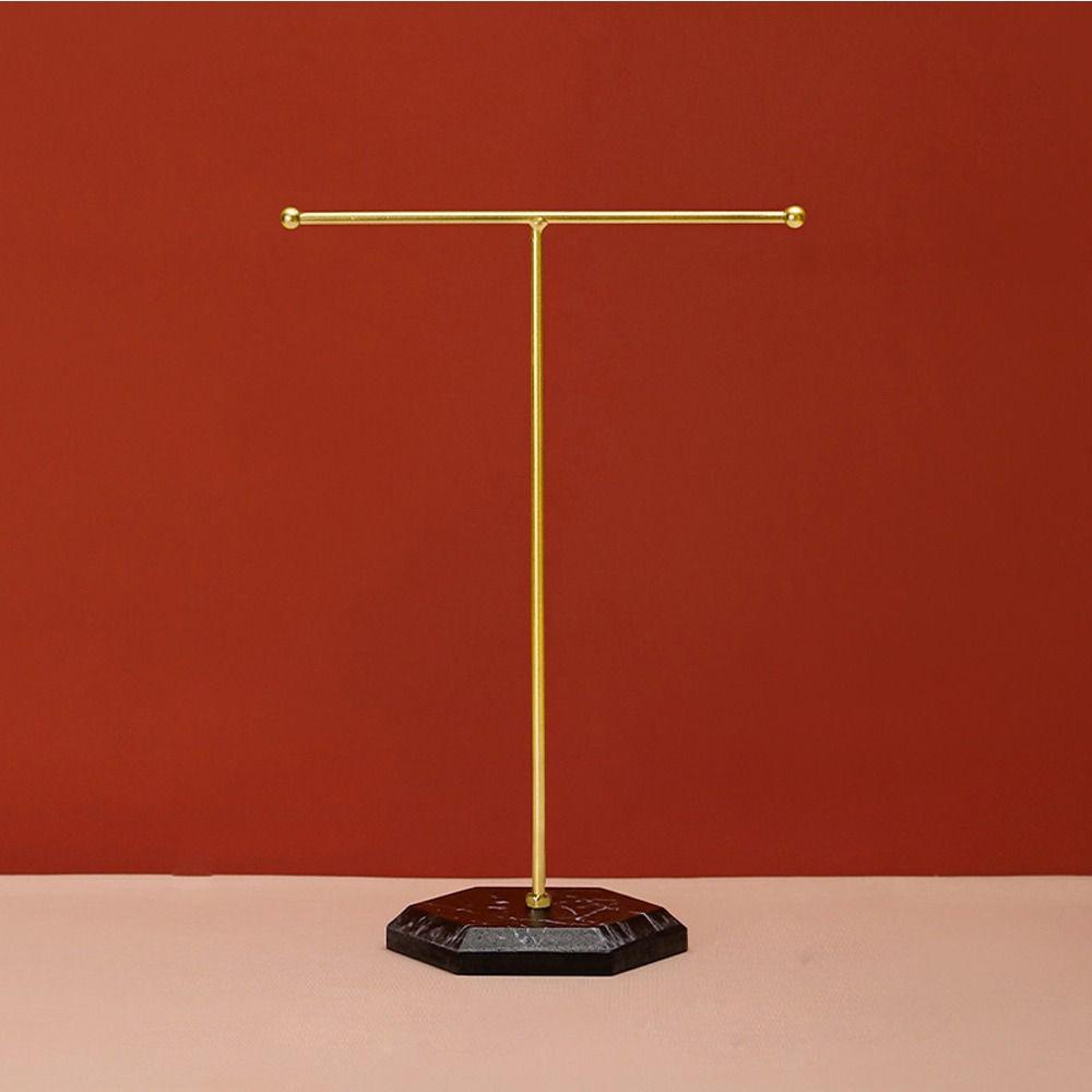 Mxbeauty Display Perhiasan Berdiri Fashion Simple Jewelry Organizer T-shaped Earrings Holder Bracket Besi Imitasi Marmer Bawah Kalung Holder